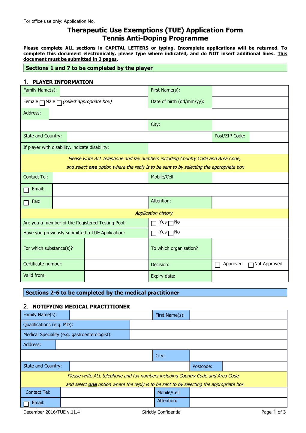 Therapeutic Use Exemptions (TUE) Application Form