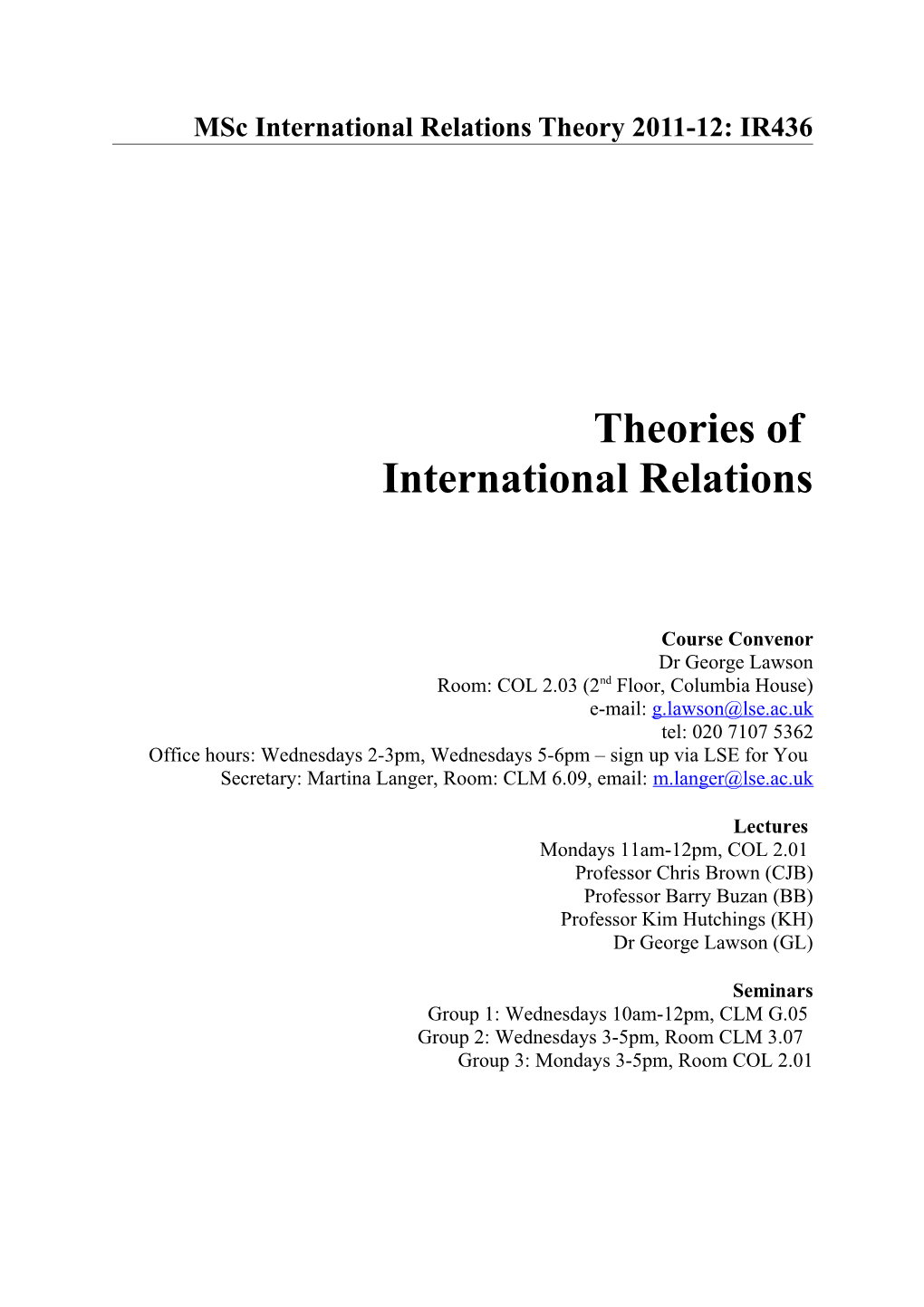 Msc International Relations Theory 2008-9: IR436