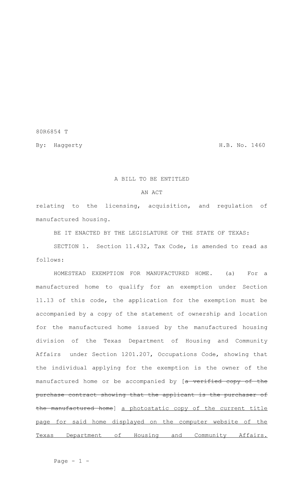 Relating to the Licensing, Acquisition, and Regulation of Manufactured Housing