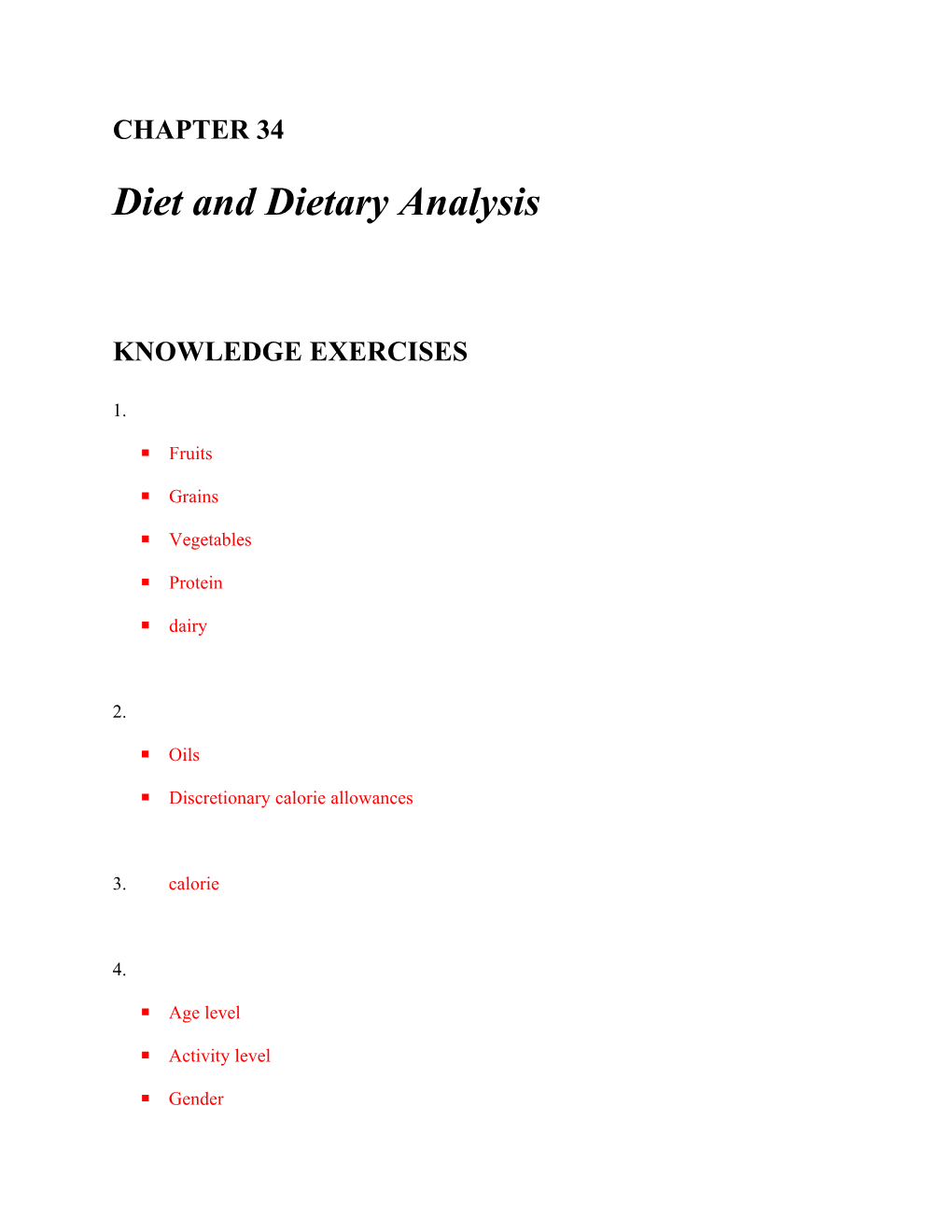 Diet and Dietary Analysis