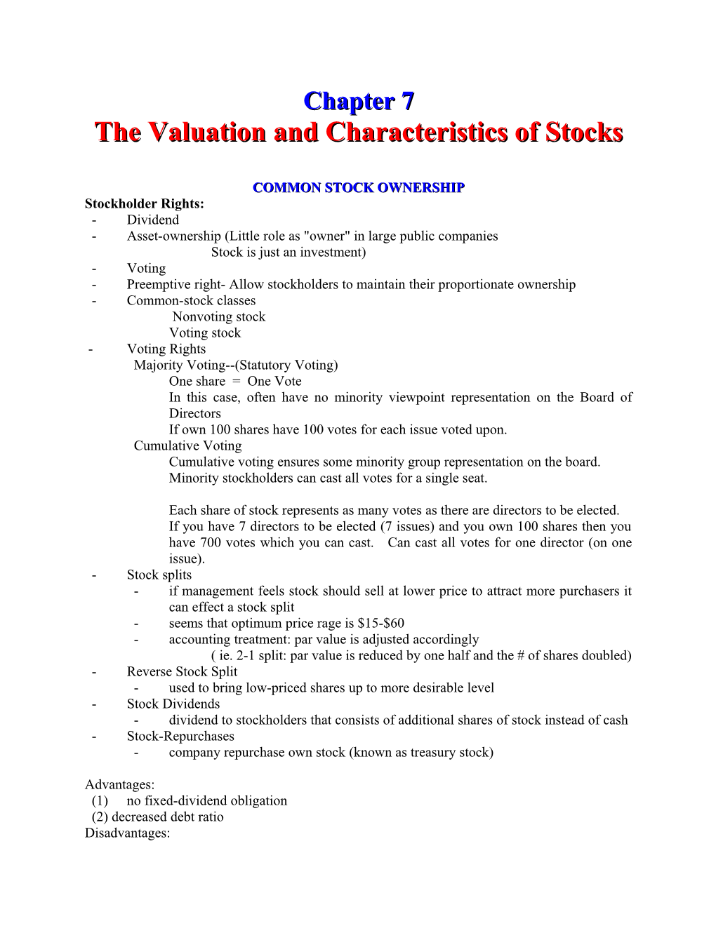 The Valuation and Characteristics of Stocks