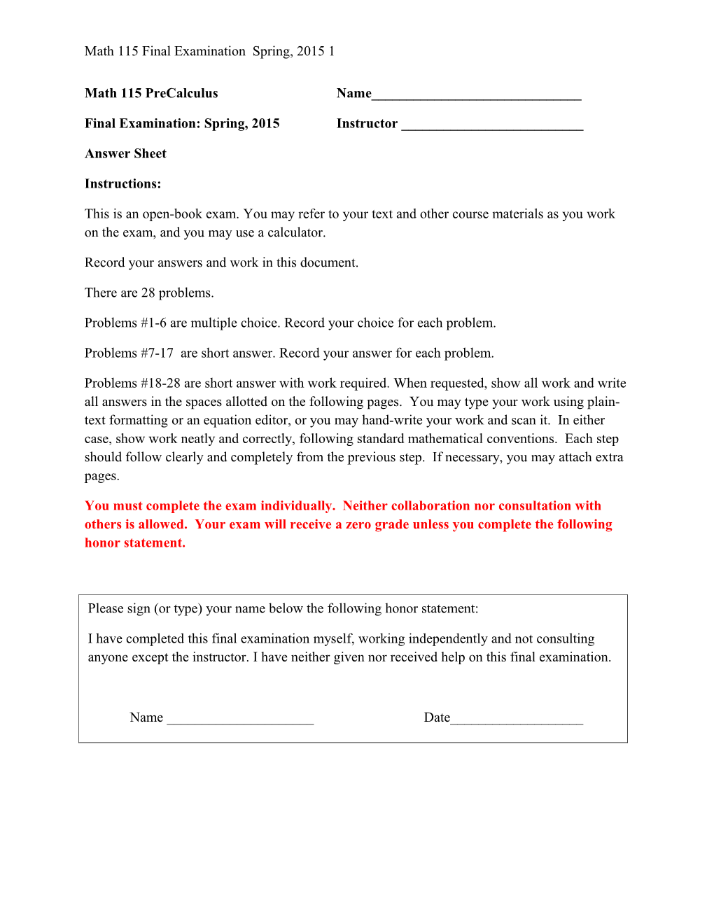 Math 115 Final Examinationspring, 20151