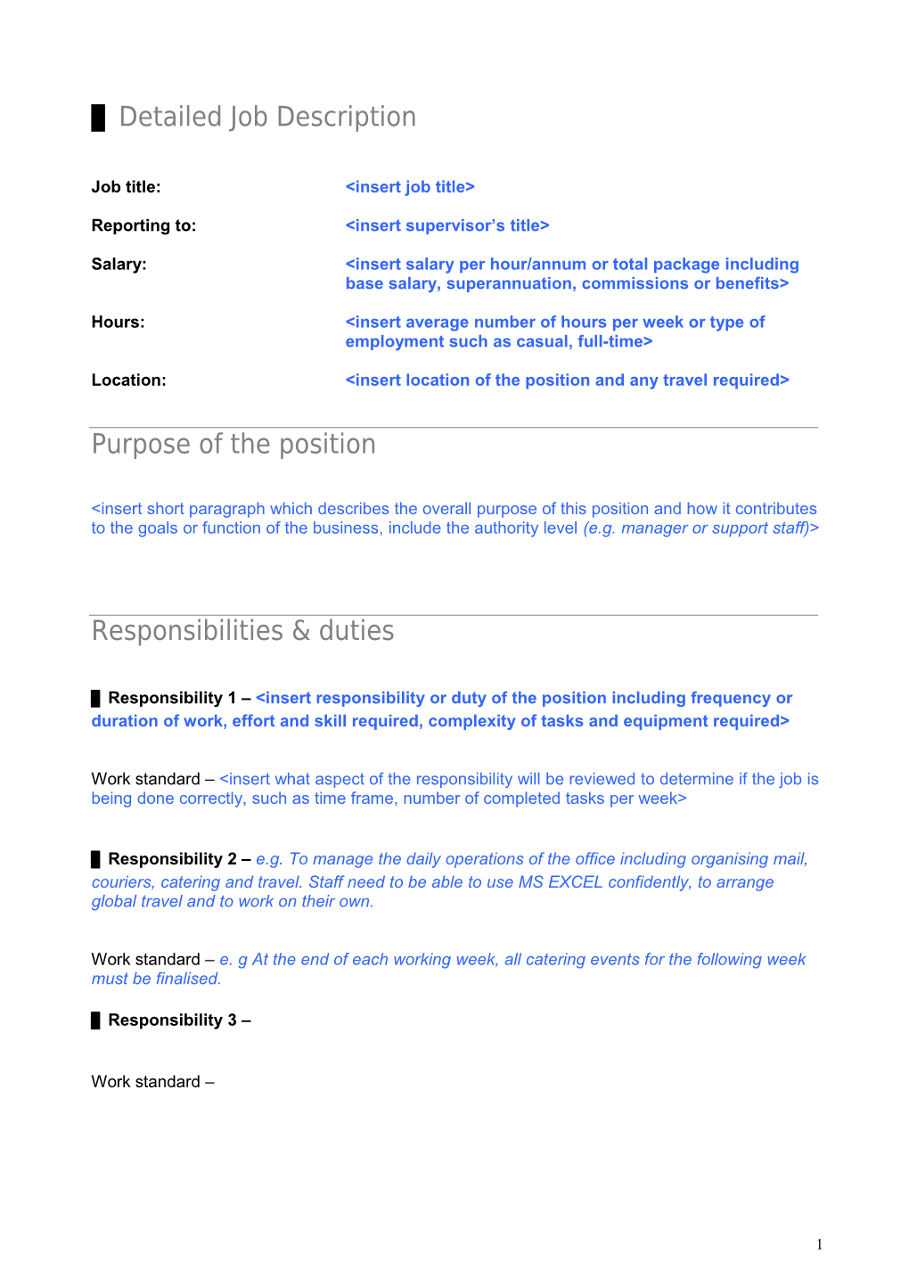 Detailed Job Description Template