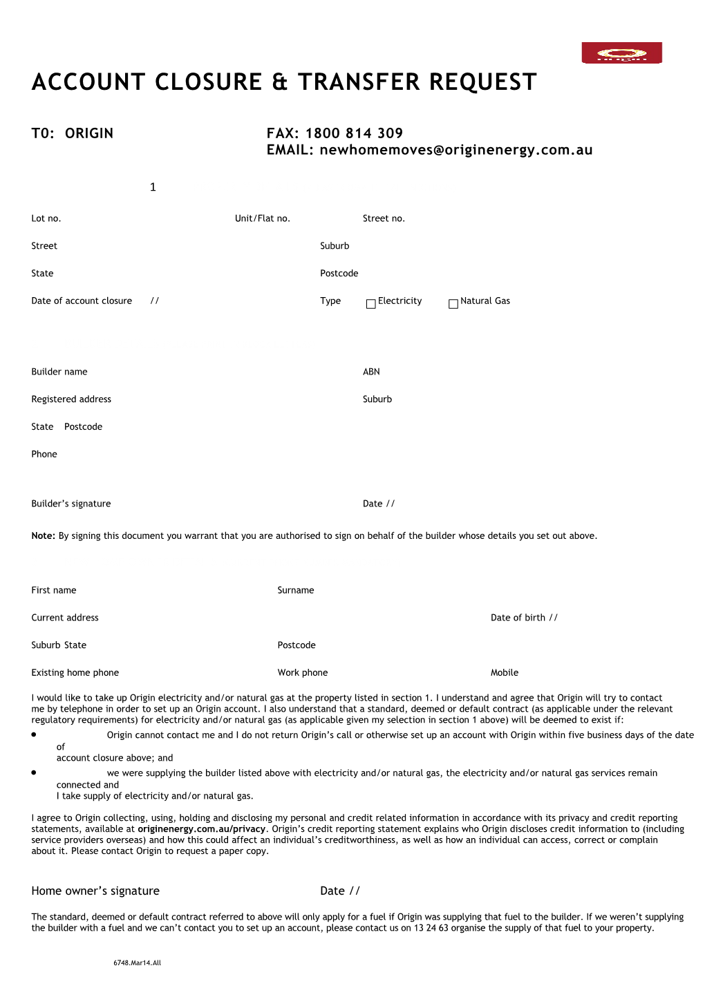 Account Closure & Transfer Request