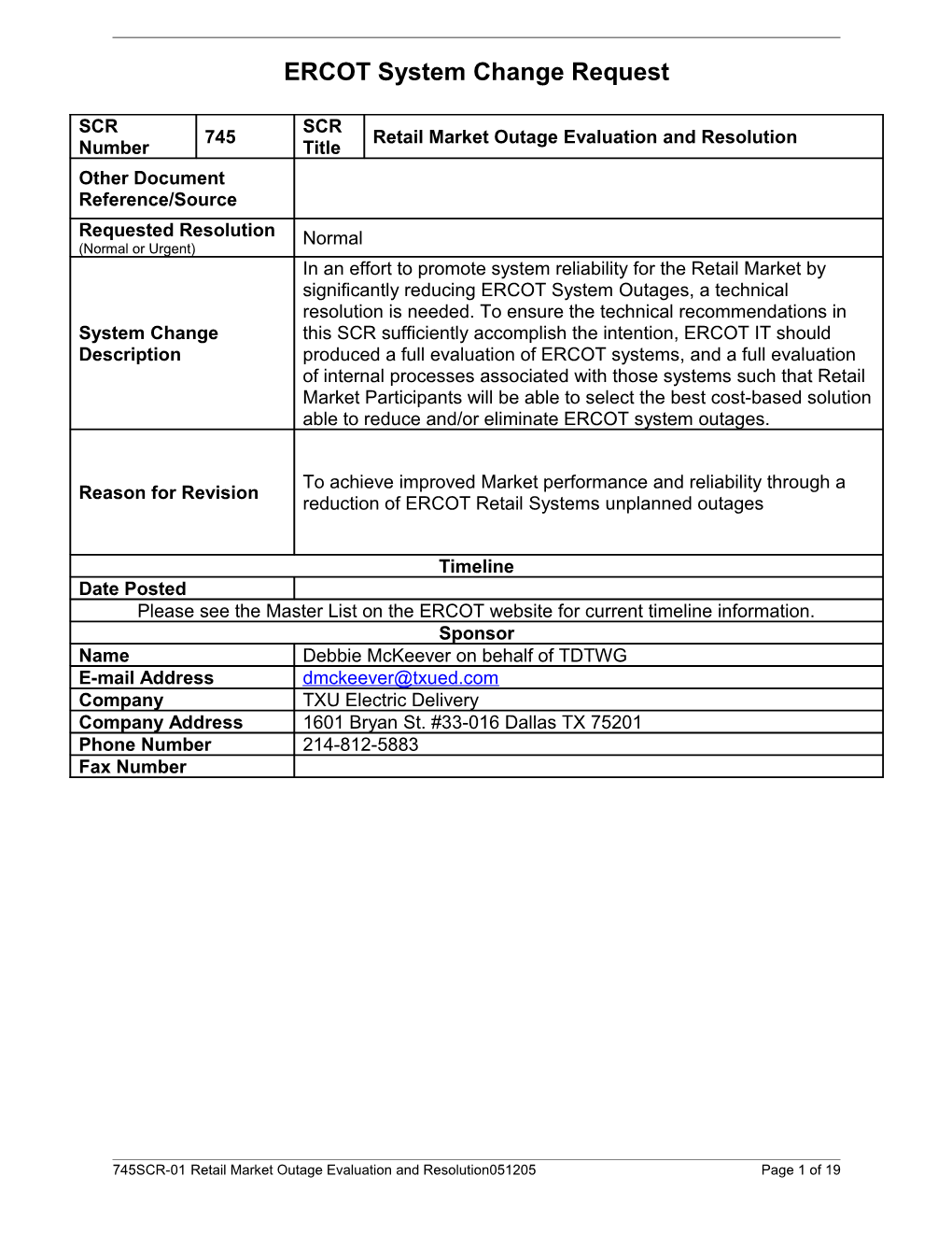 ERCOT System Change Request