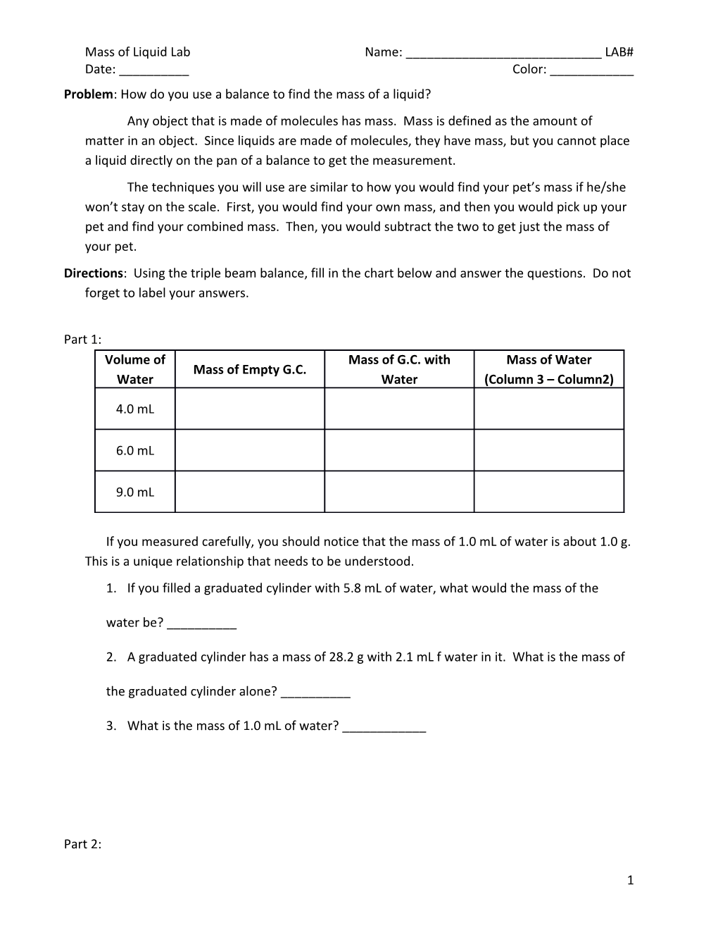 Problem: How Do You Use a Balance to Find the Mass of a Liquid?