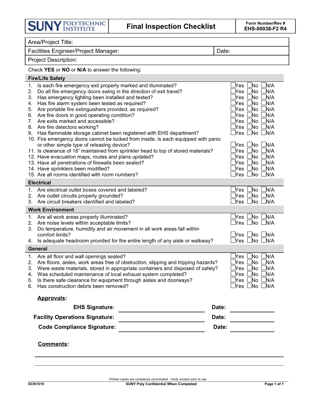 Final Inspection Checklist