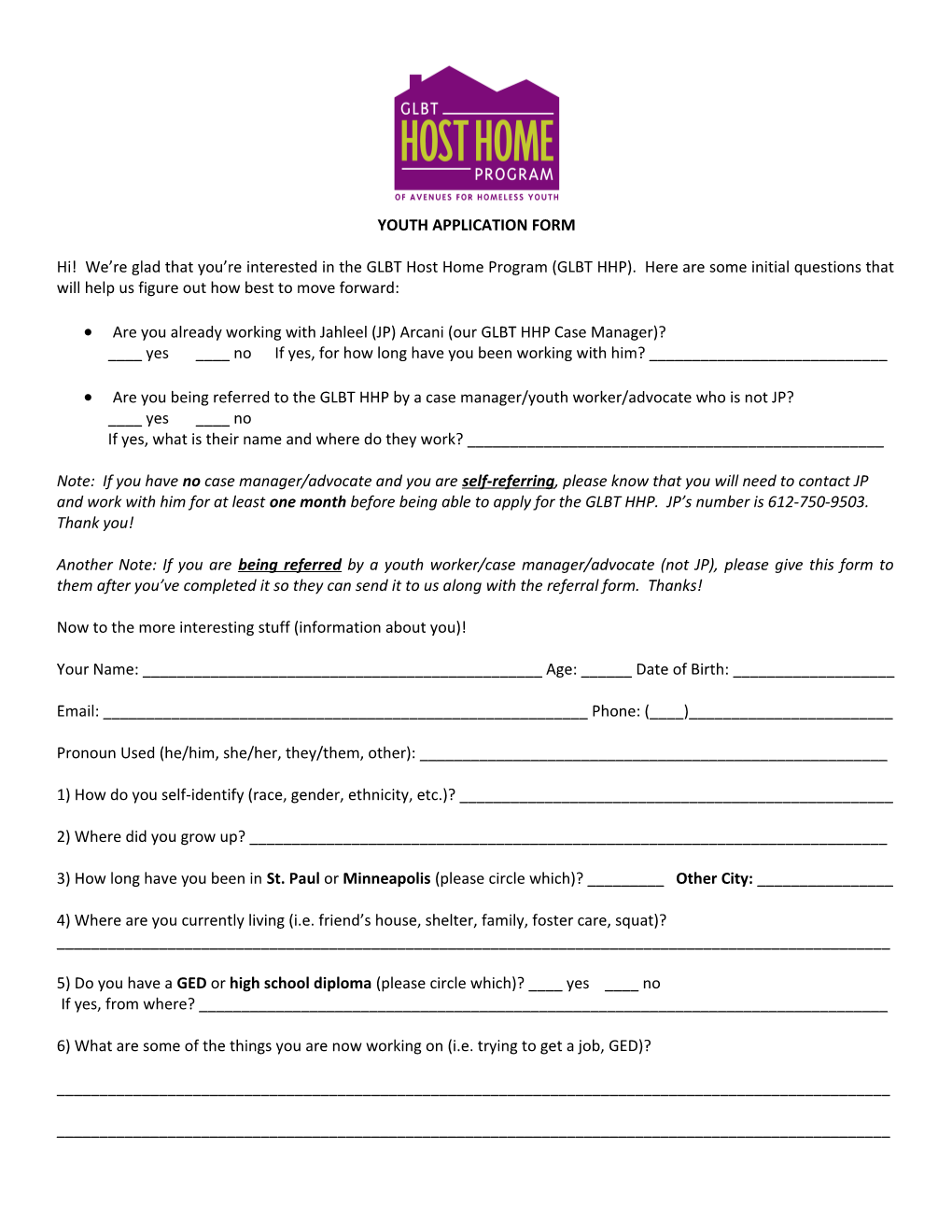 Youth Application Form