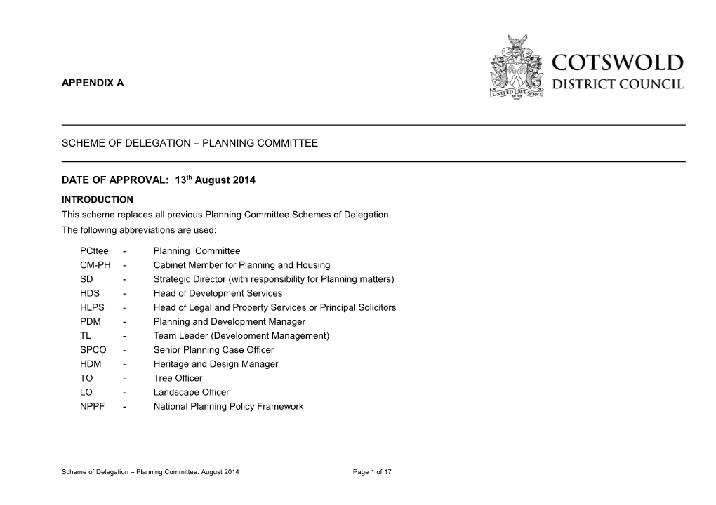 Scheme of Delegation Planning (Regulatory) Committee