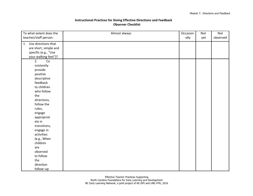 Instructional Practices for Giving Effective Directions and Feedback