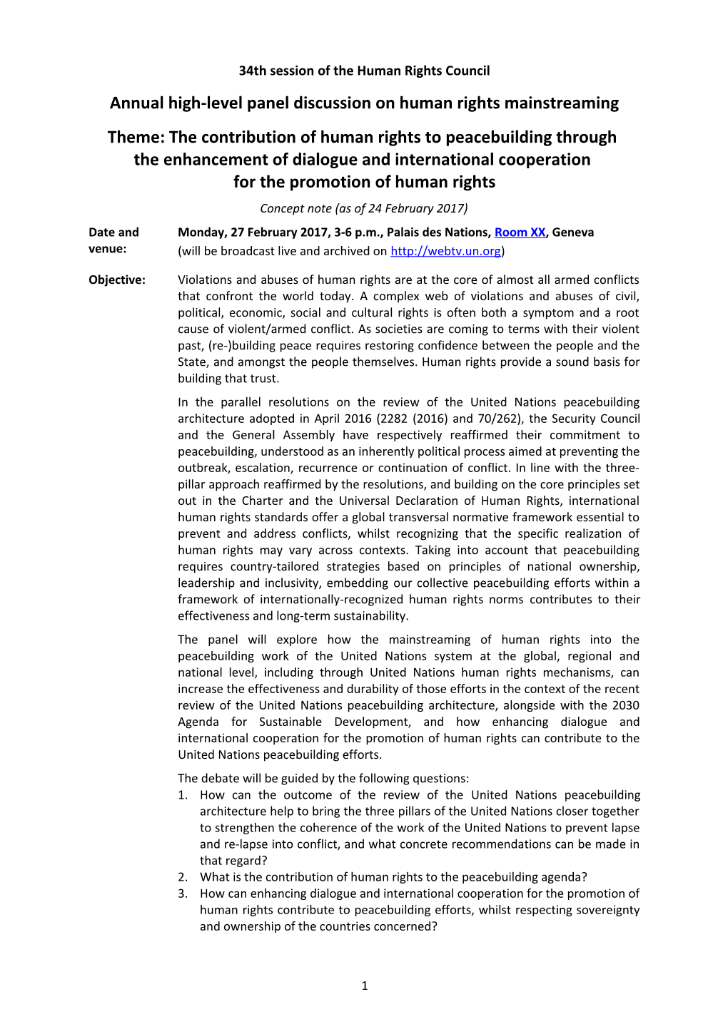 Annual High-Level Panel Discussion on Human Rights Mainstreaming