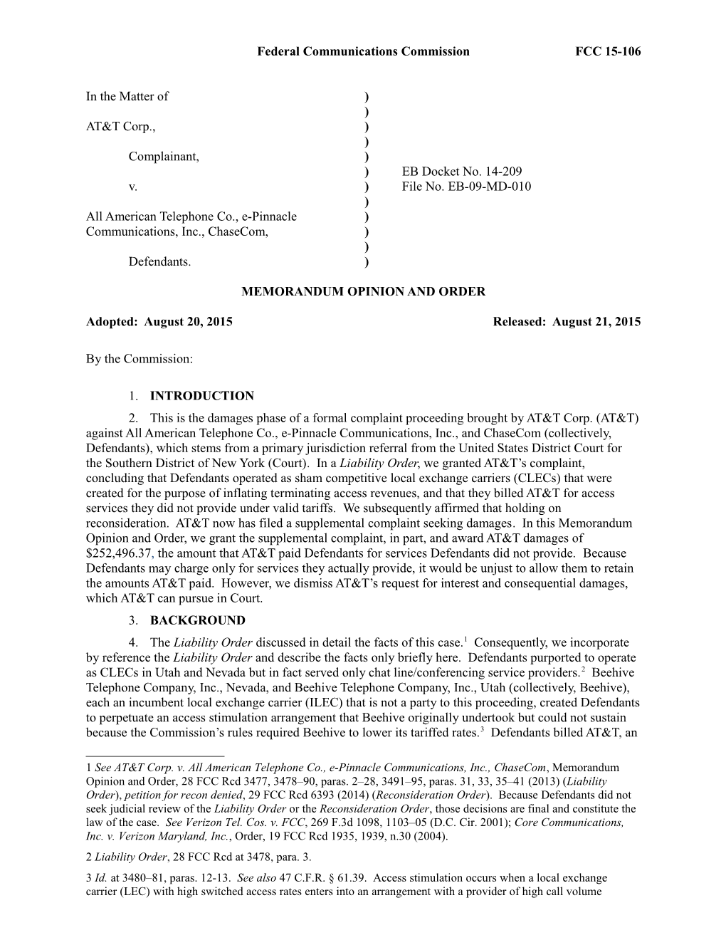 Federal Communications Commission FCC 15-106 s1