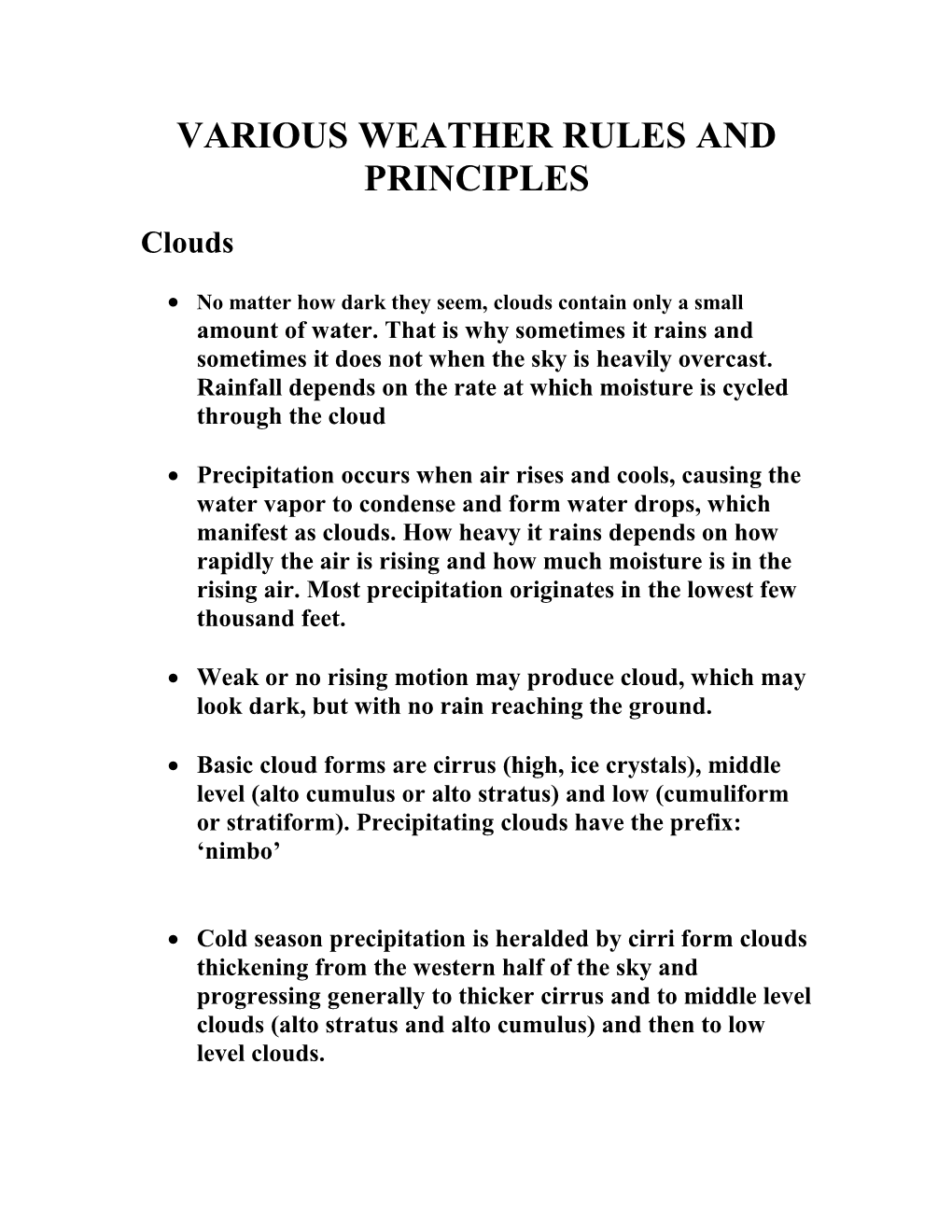 Various Weather Rules and Principles