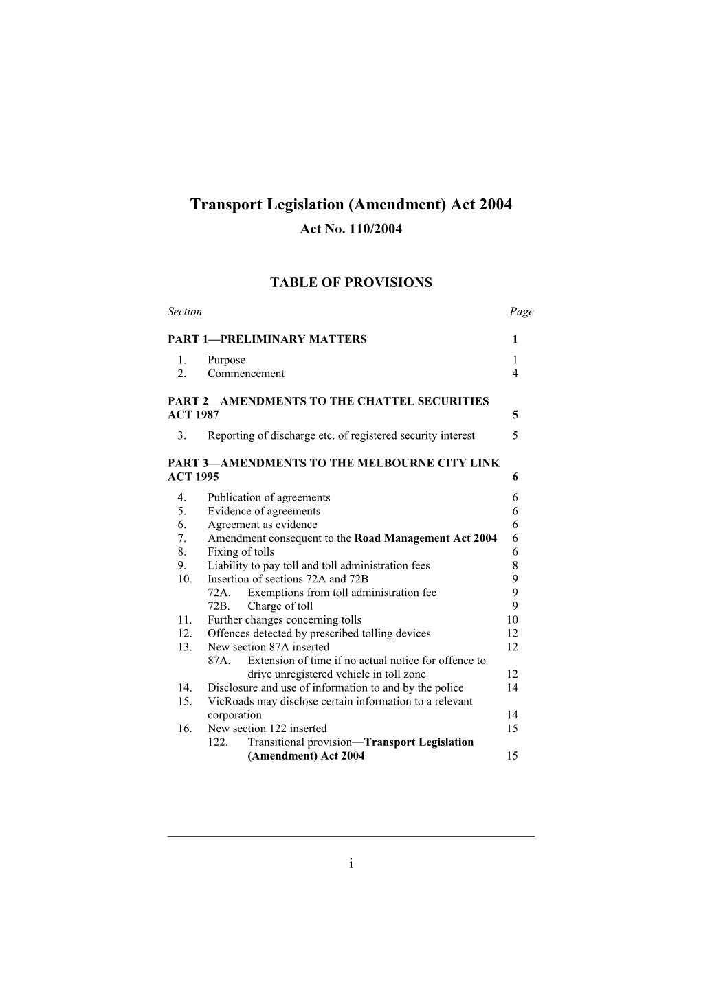 Transport Legislation (Amendment) Act 2004