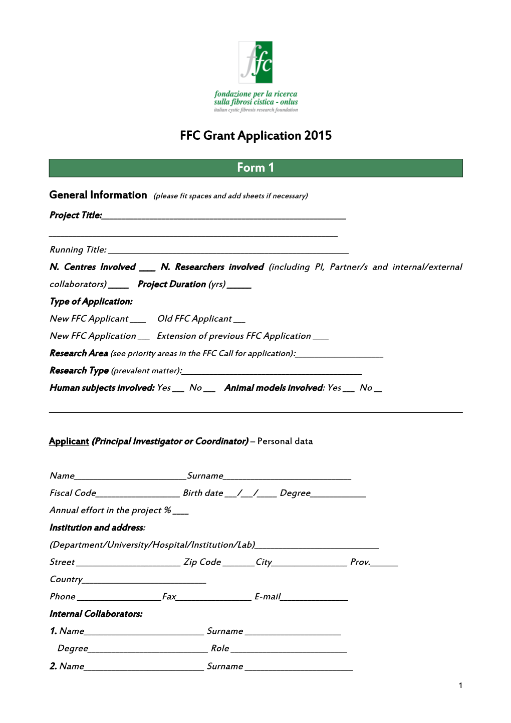 FFC Grant Application 2015