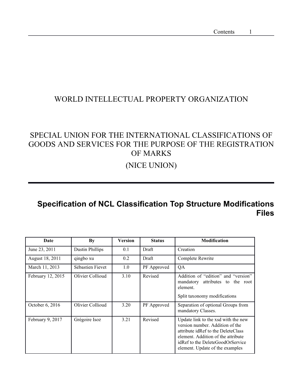 Specification of NCL Classification Top Structure Modifications Files