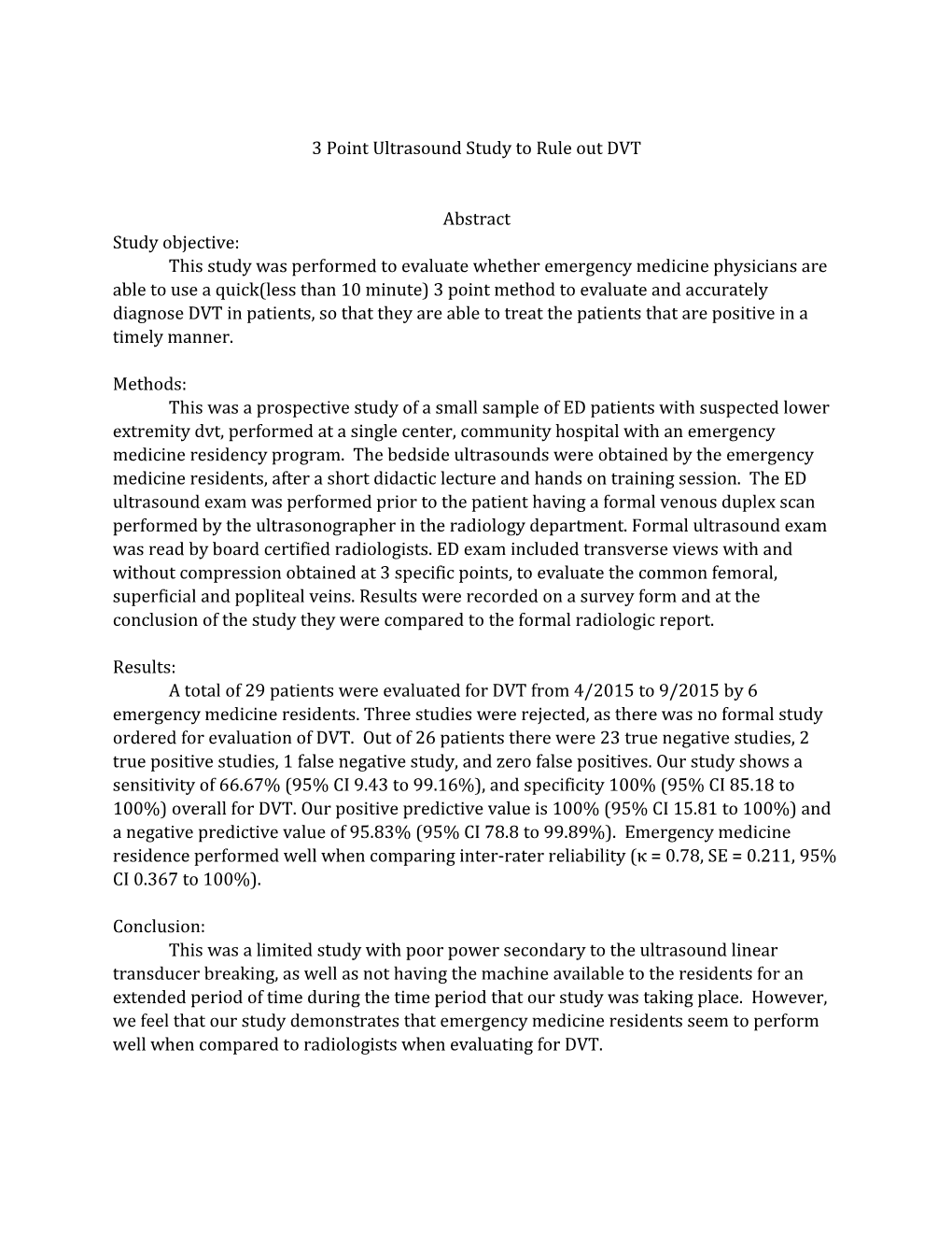 3 Point Ultrasound Study to Rule out DVT