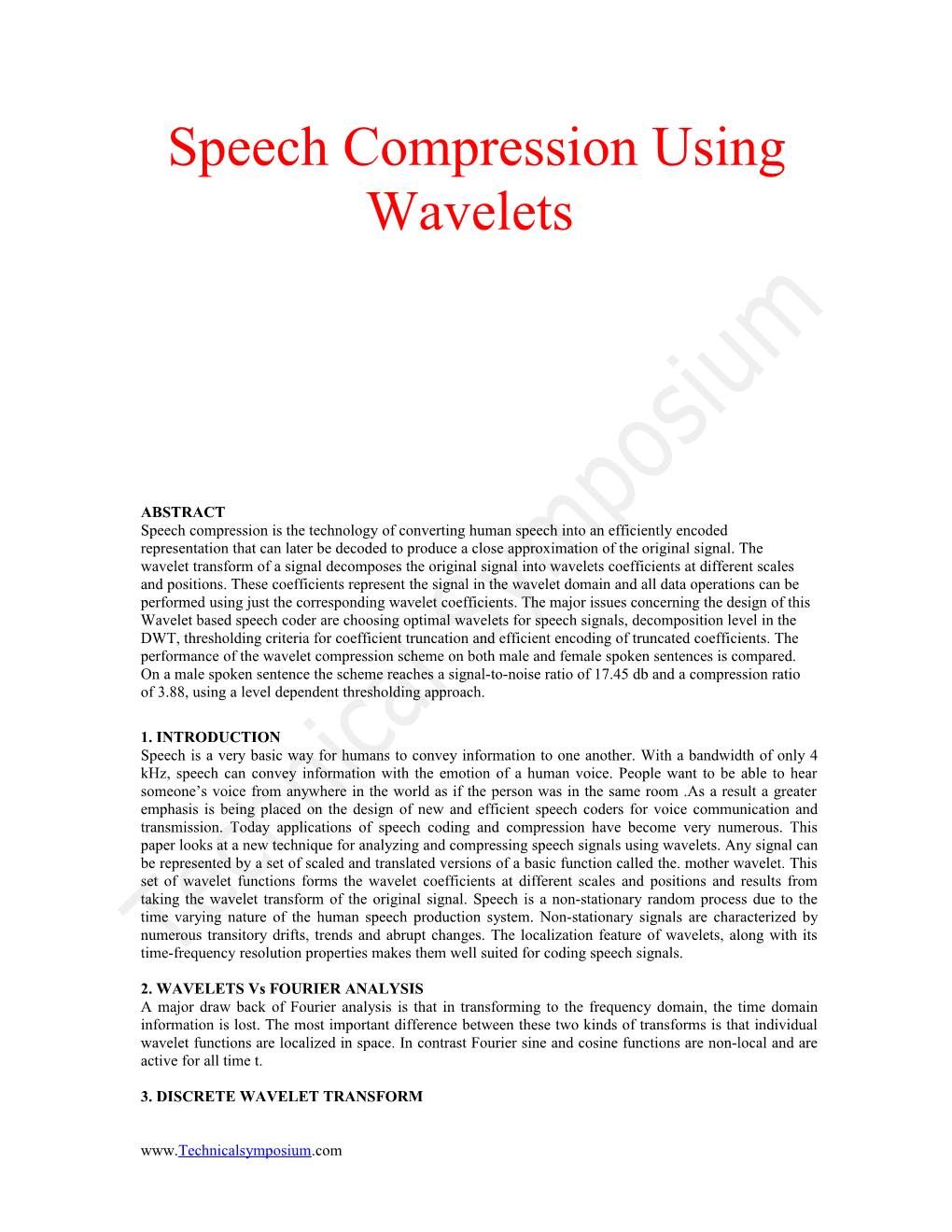 Speech Compression Using Wavelets