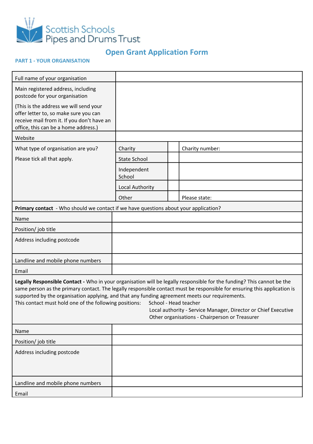 Open Grant Application Form