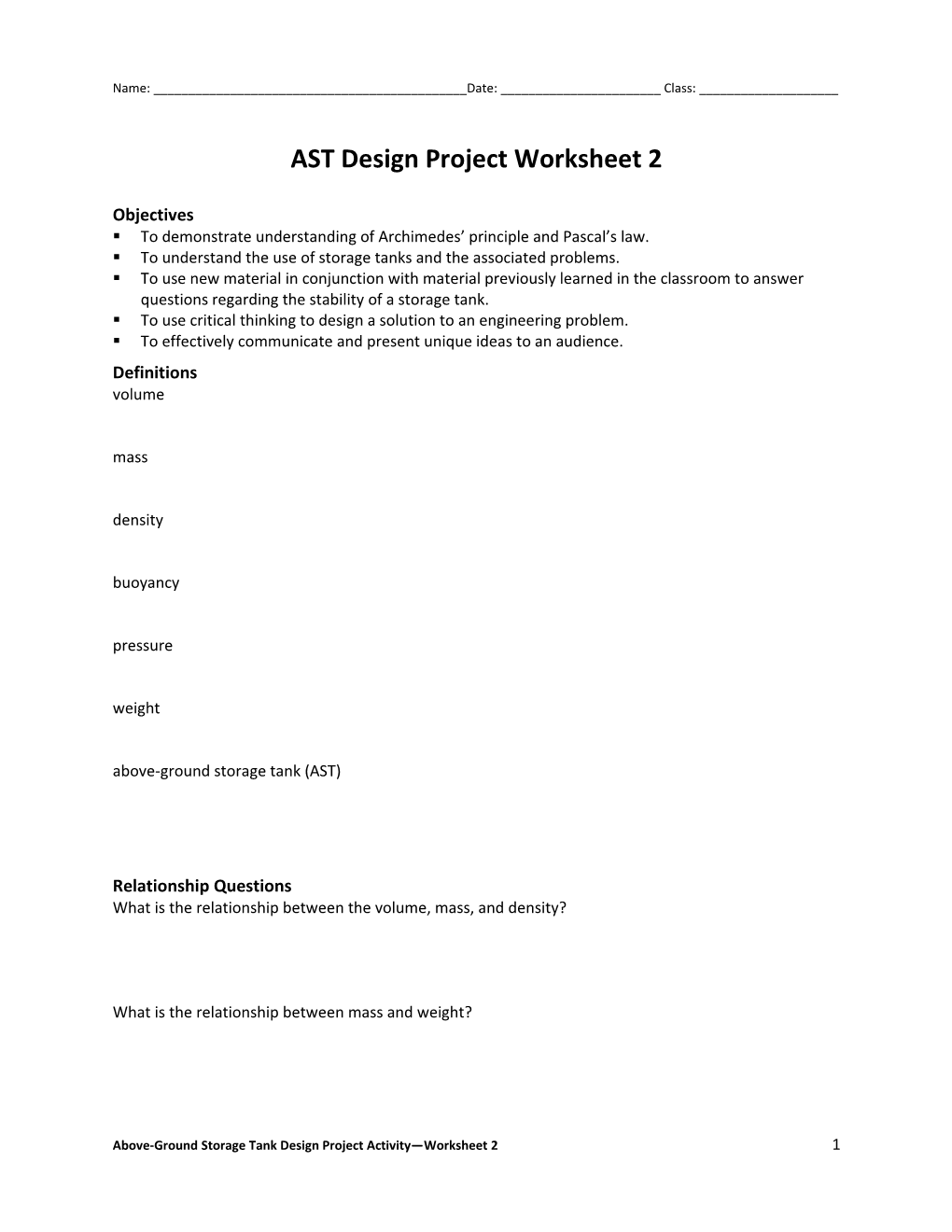 AST Design Project Worksheet 2