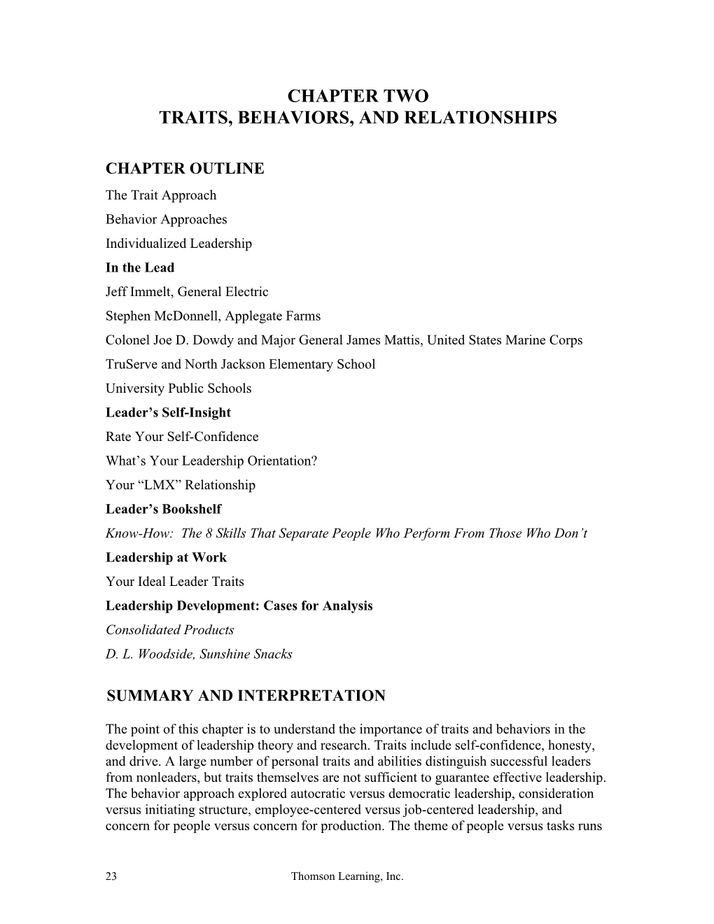 Traits, Behaviors, and Relationships