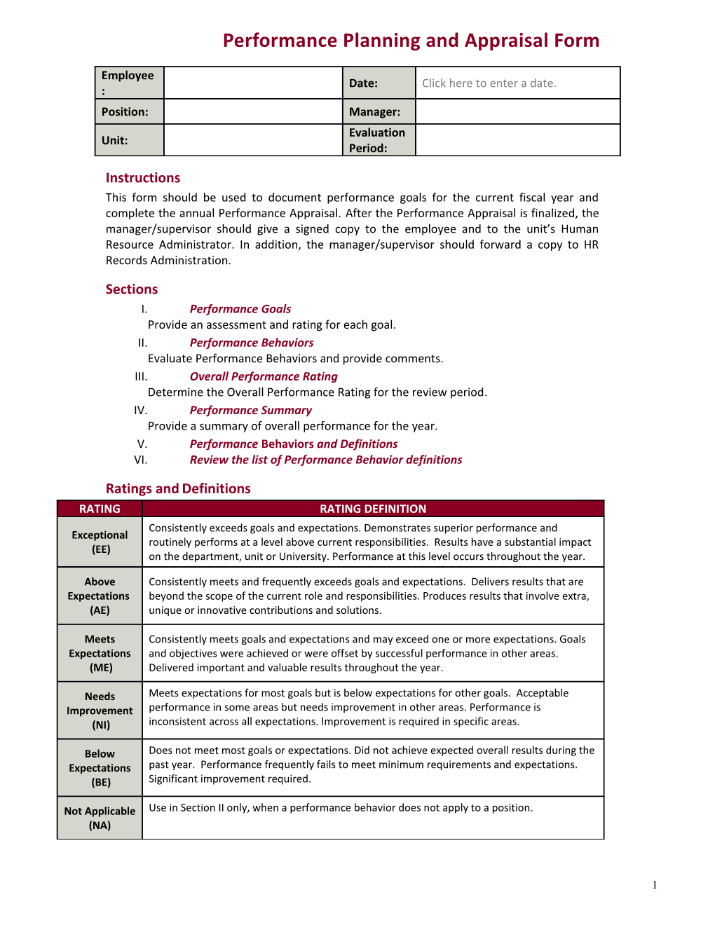 Provide an Assessment and Rating for Each Goal