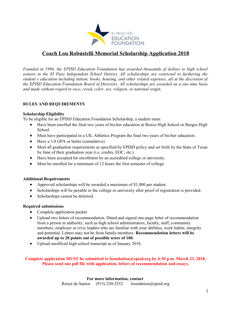 Coach Lou Robustellimemorial Scholarship Application 2018