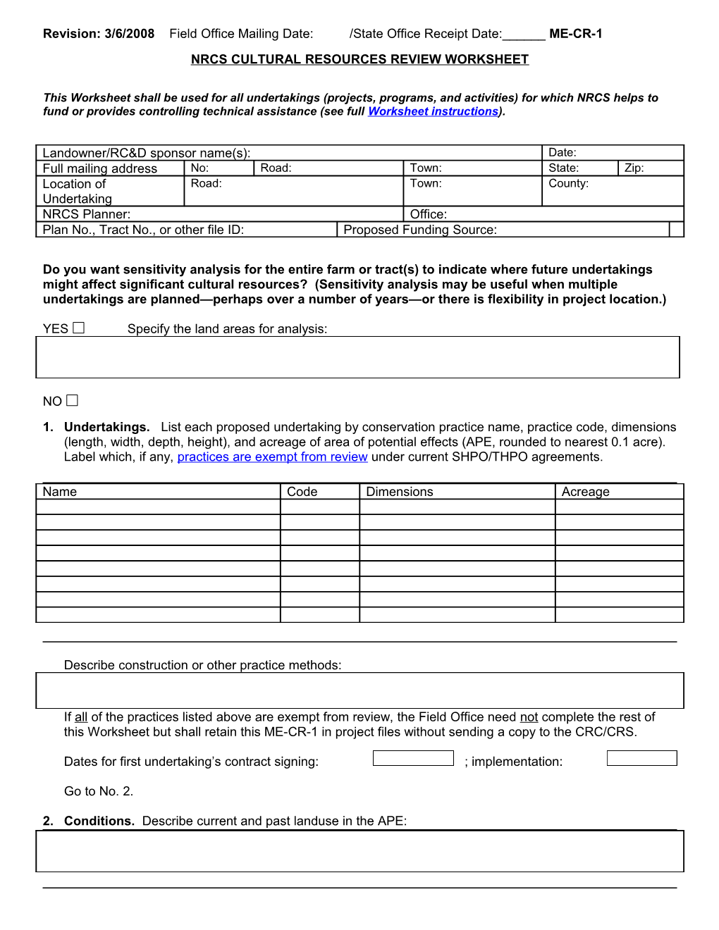 Revision: 3/6/2008 Field Office Mailing Date:/State Office Receipt Date:______ME-CR-1