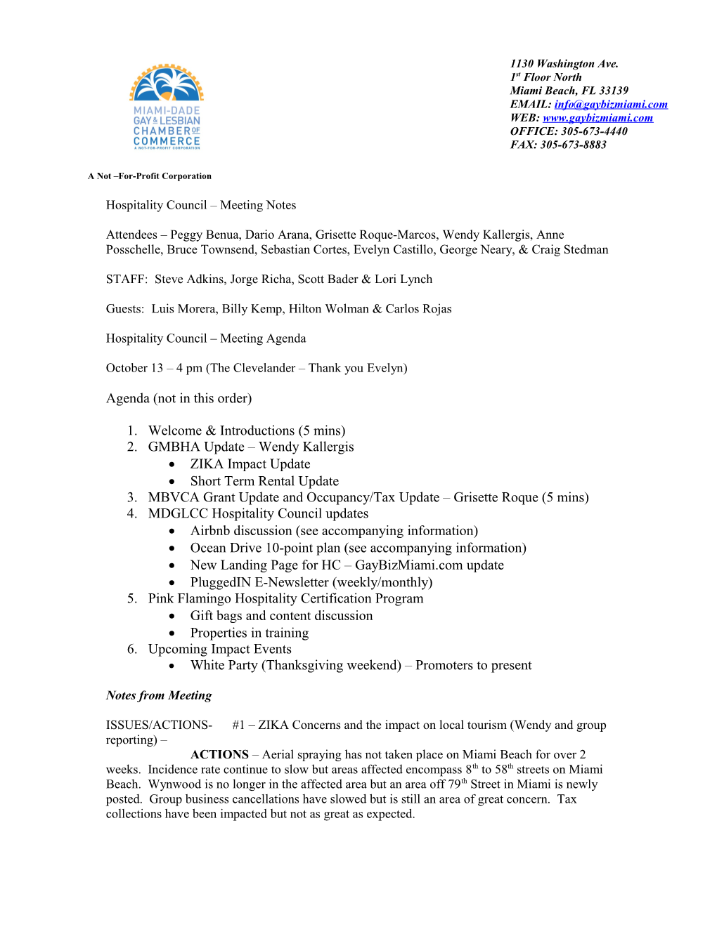 Hospitality Council Meeting Notes