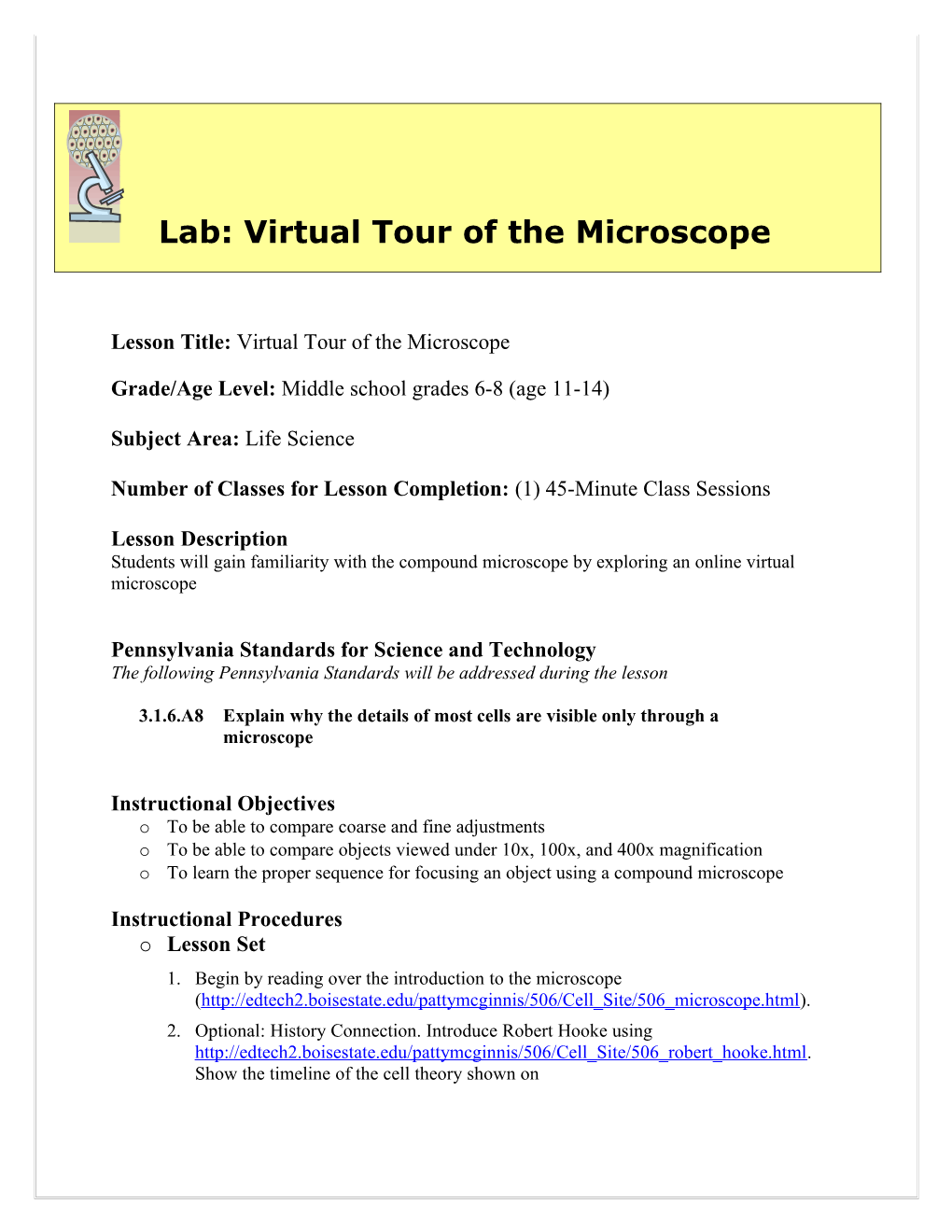 Lab: Virtual Tour of the Microscope