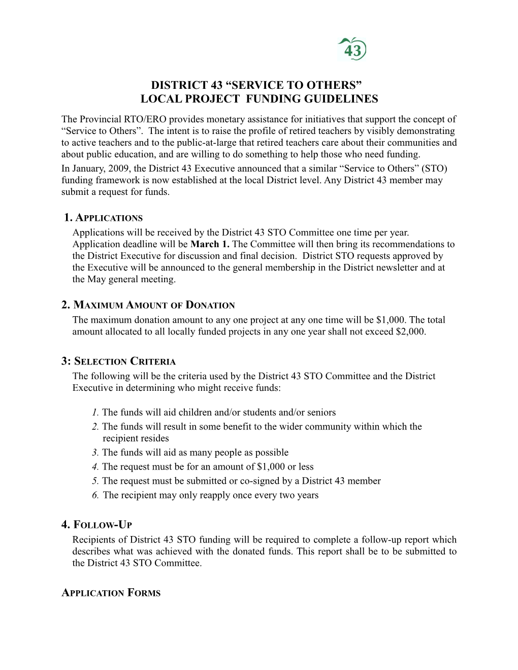 District 43 Service to Others Local Project Funding Guidelines