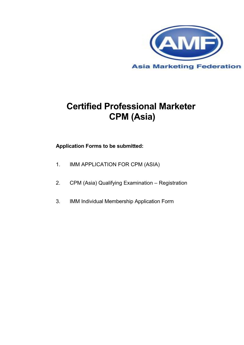 Certified Professional Marketer CPM (Asia)