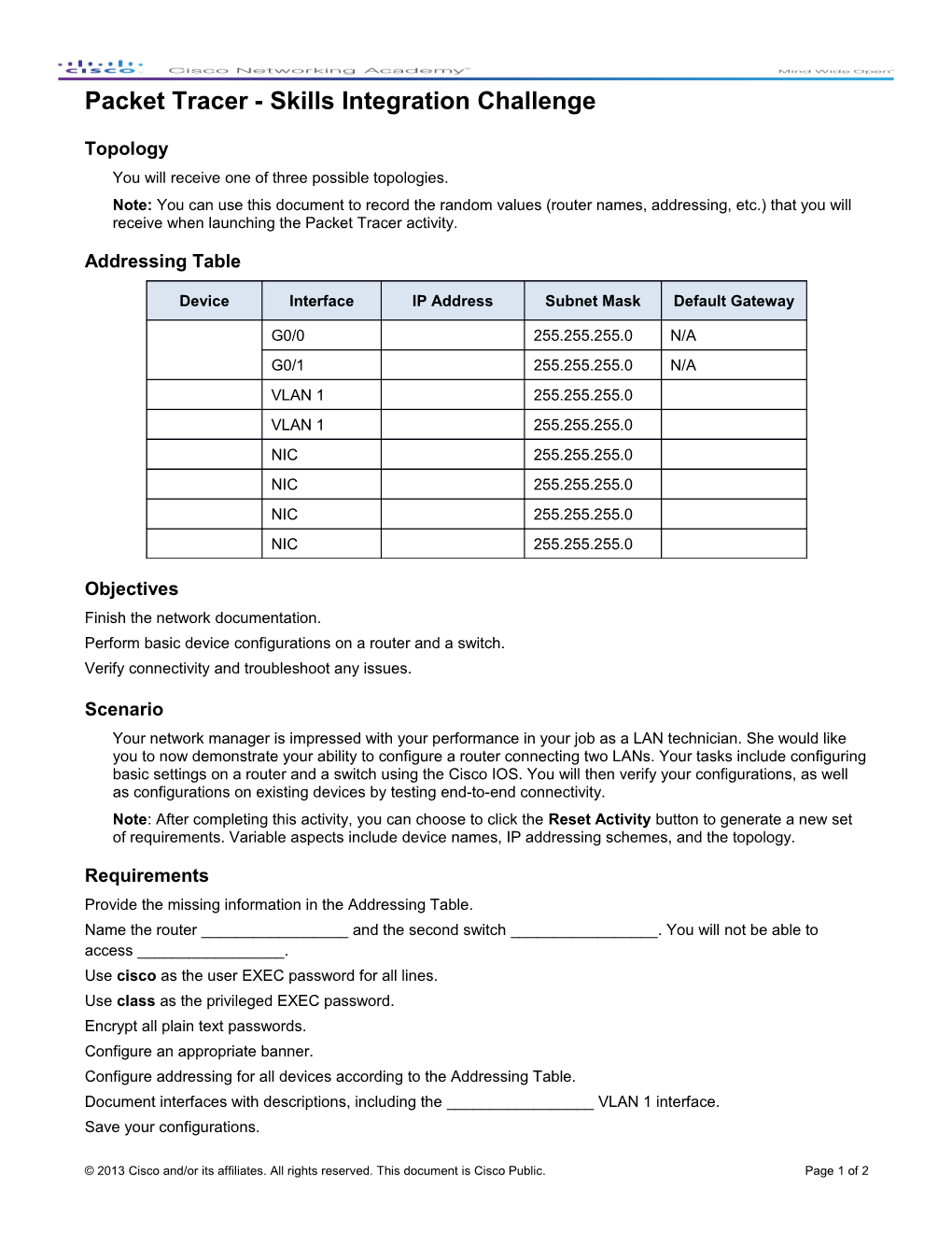 Packet Tracer - Skills Integration Challenge