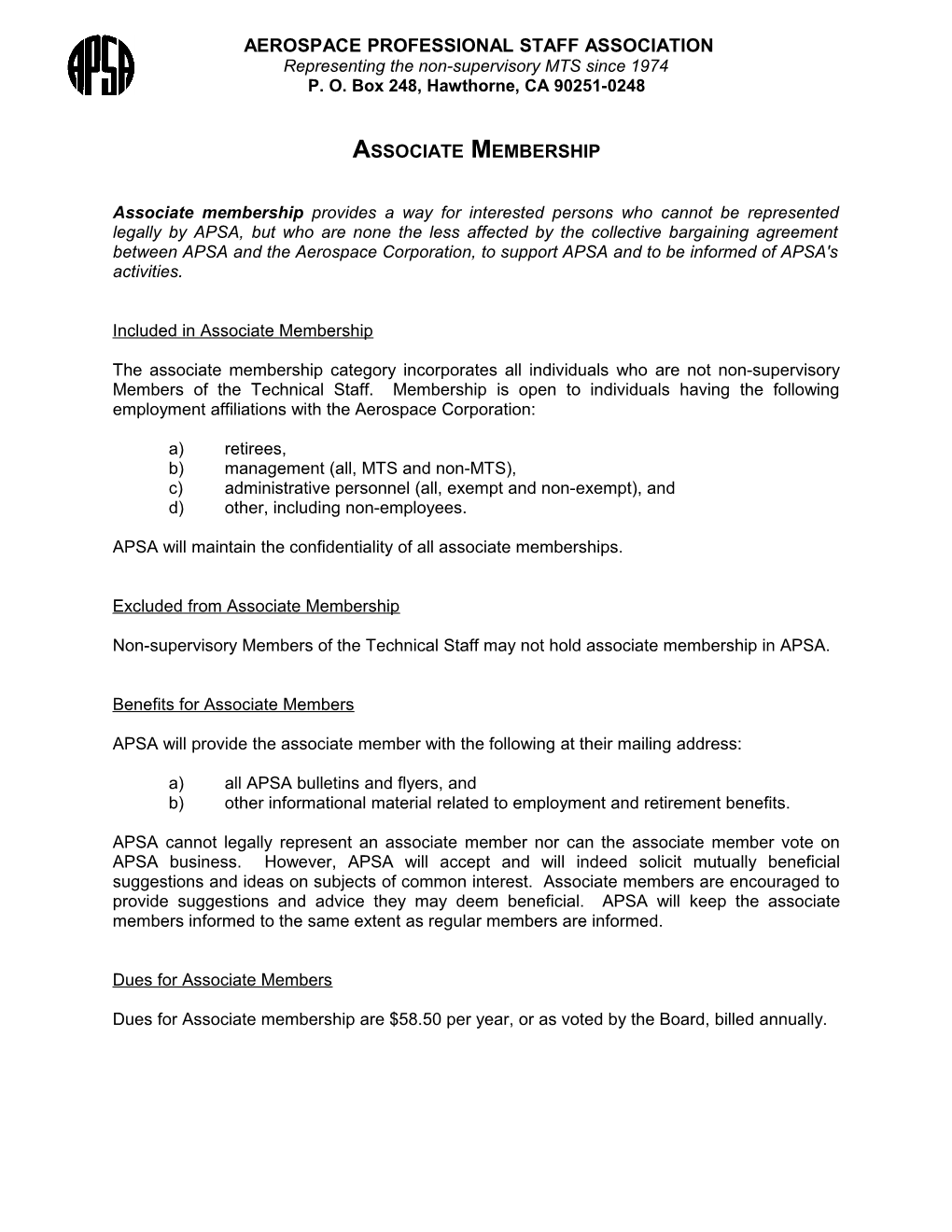 Associate Membership Invitation and Application