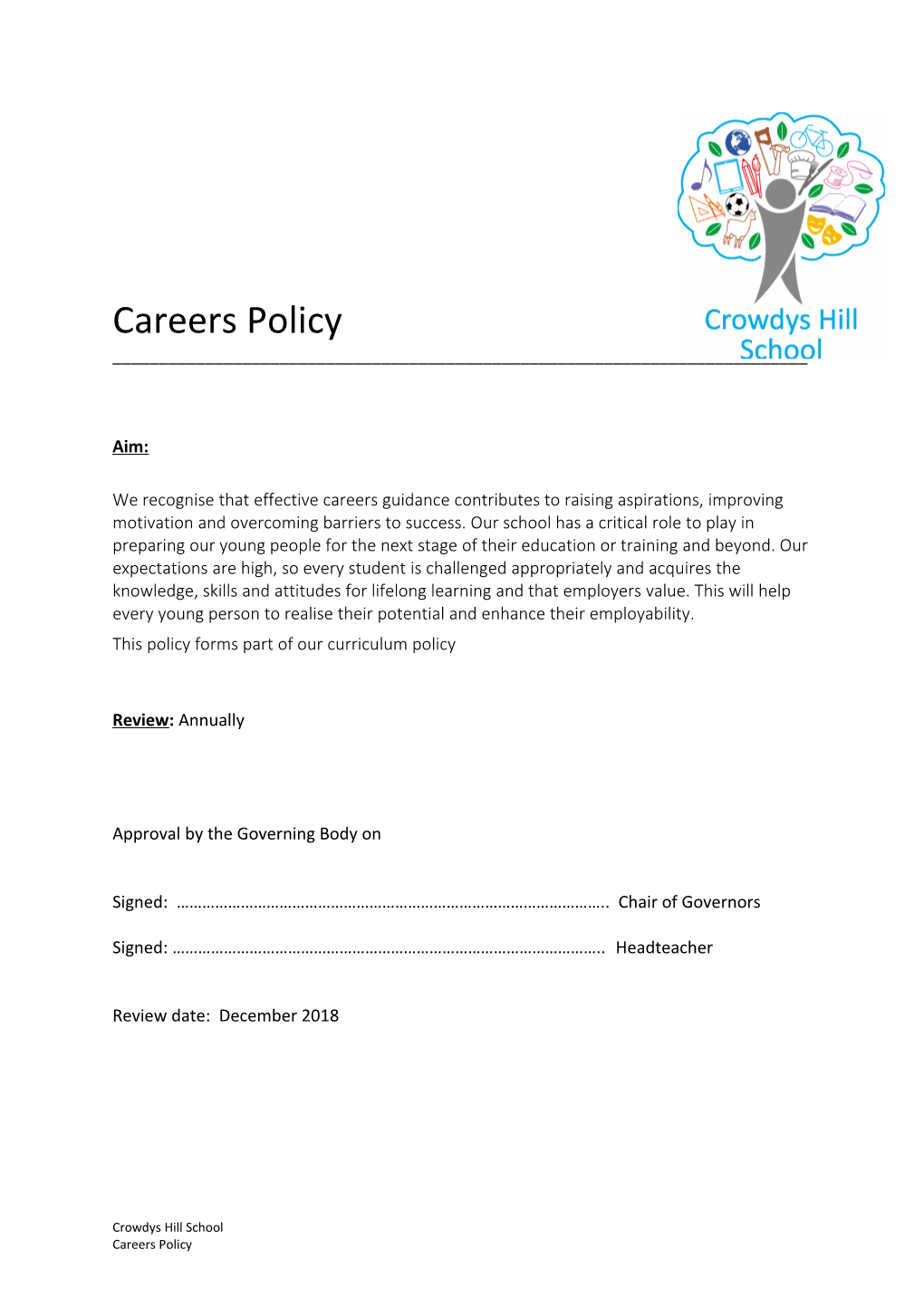 This Policy Forms Part of Our Curriculum Policy