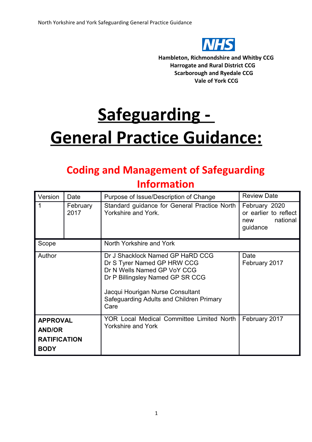 North Yorkshire and York Safeguarding General Practice Guidance