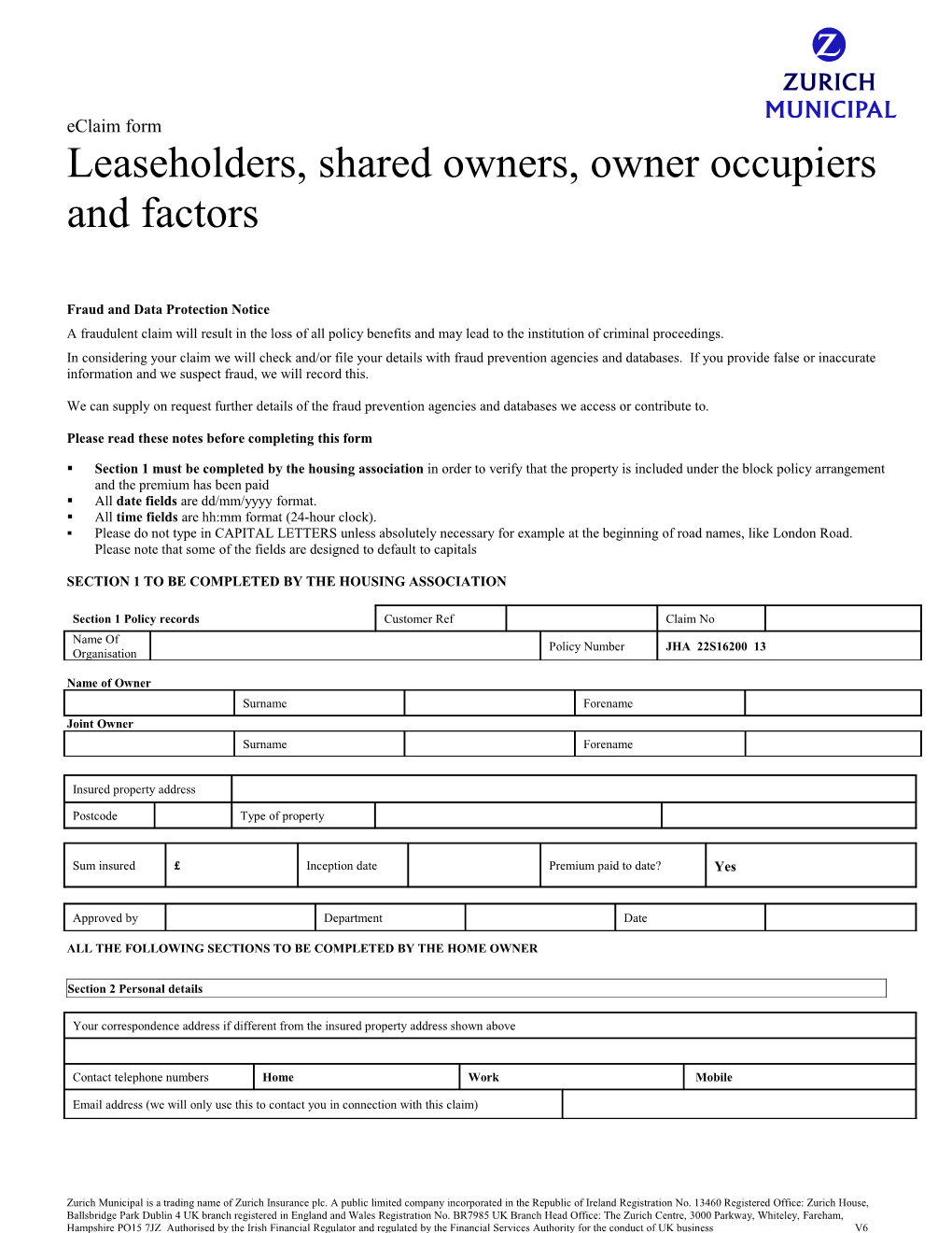 Property Claim Form