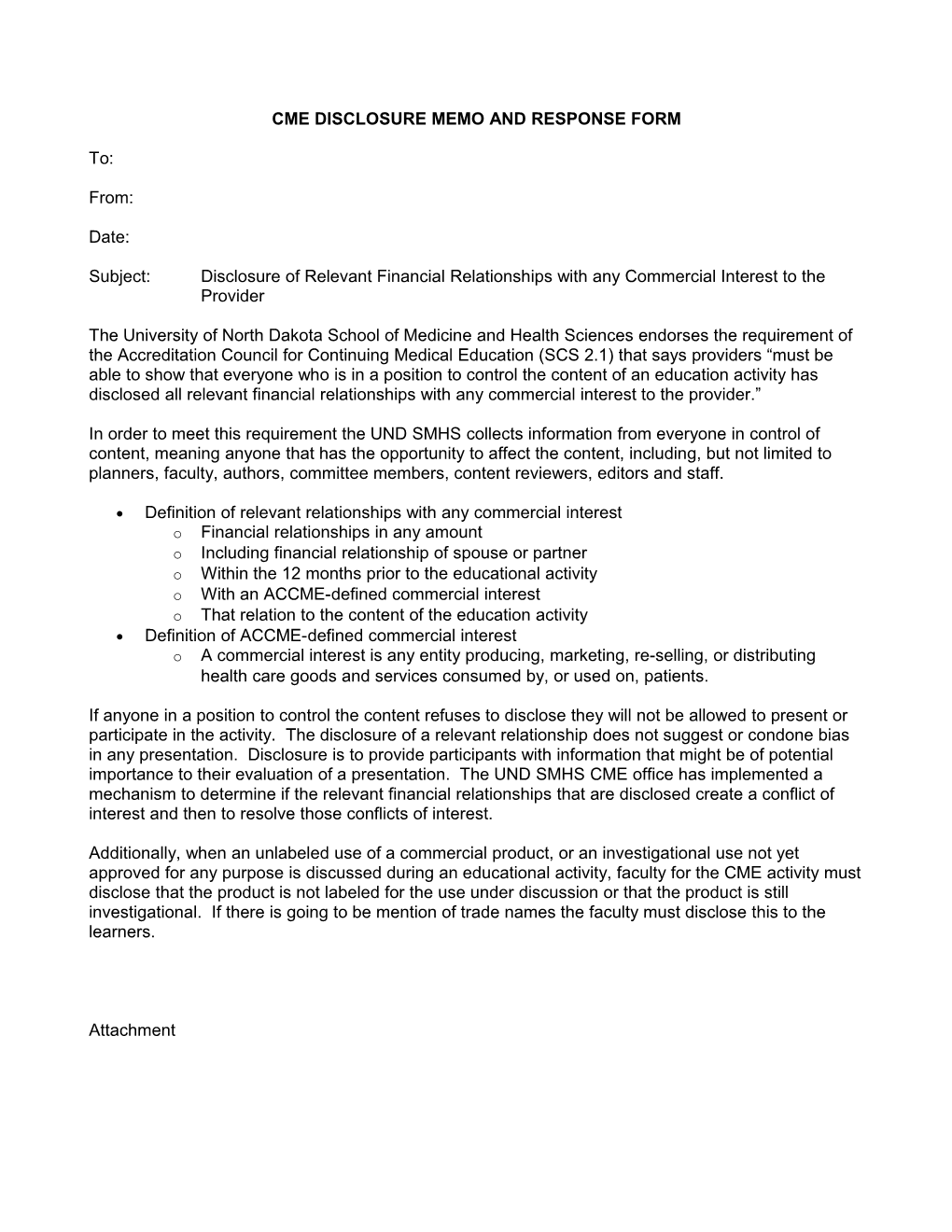 Cme Presenter's Disclosure Memo and Response Form