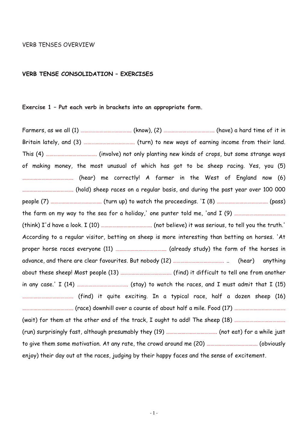 Verb Tense Consolidation Exercises