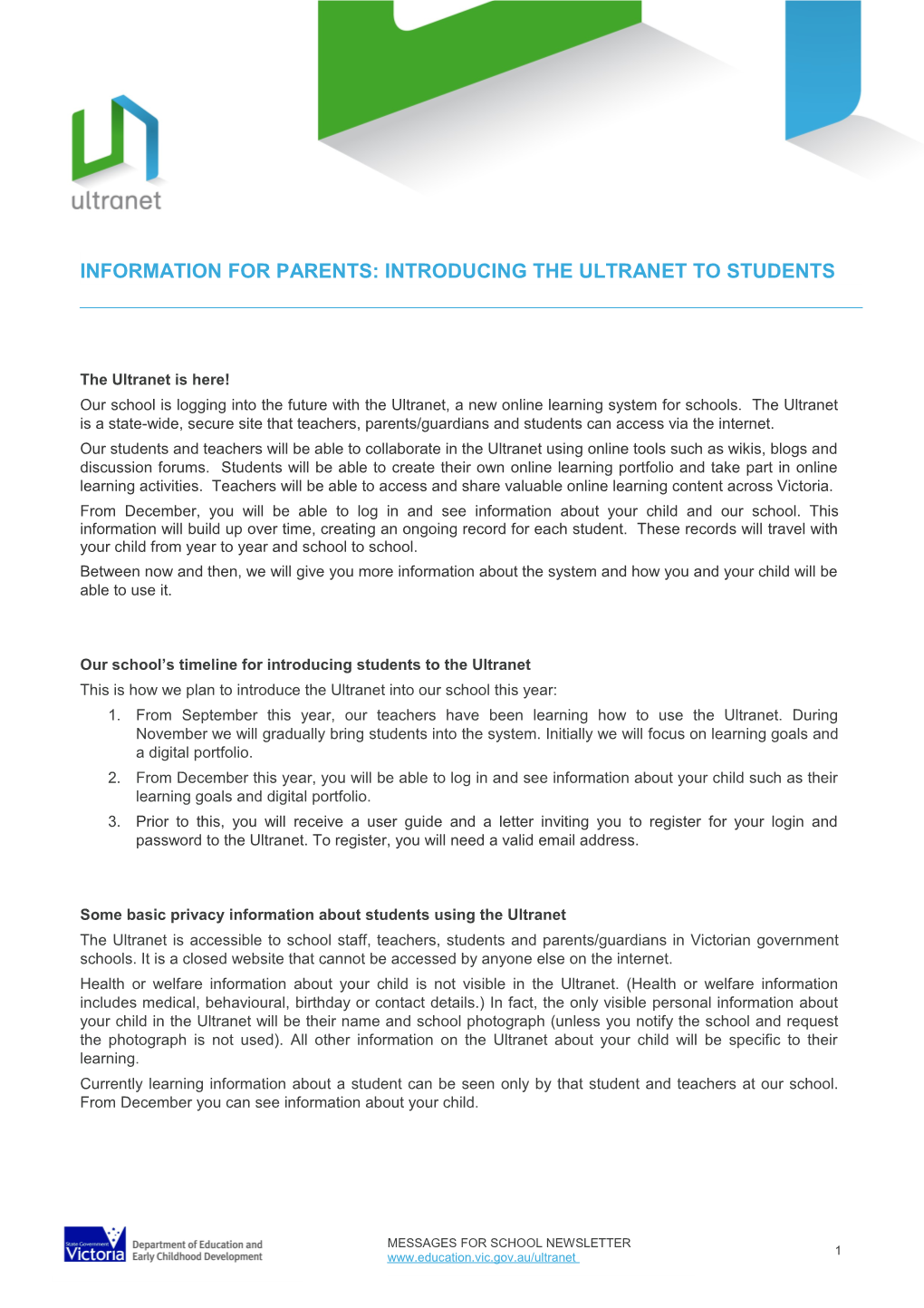 Parent Newsletter Student Access