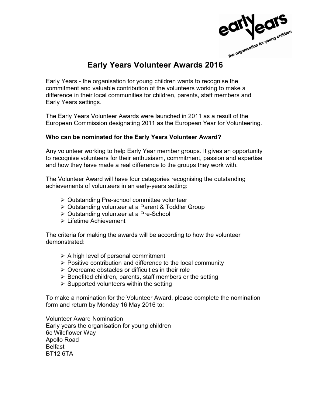 Early Years Volunteer Awards 2011