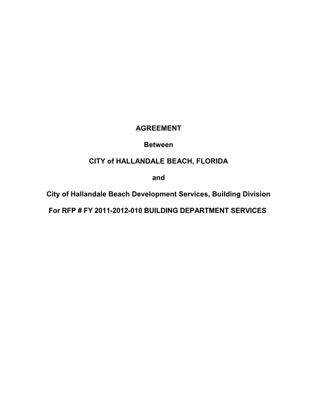 RFP #FY 2011-2012-010 CITY of HALLANDALE BEACH Page 1 of 20