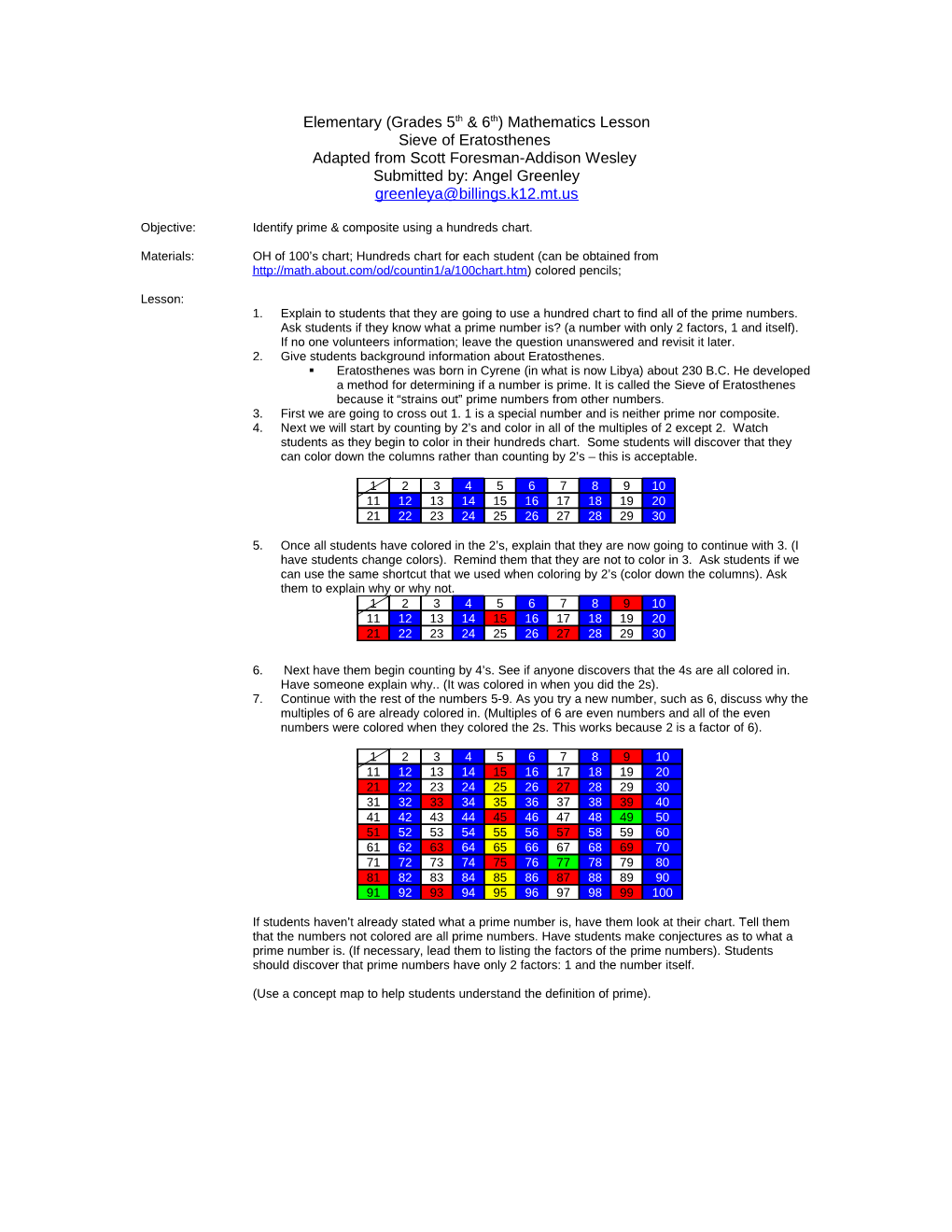 Elementary (Grades 5Th & 6Th) Mathematics Lesson