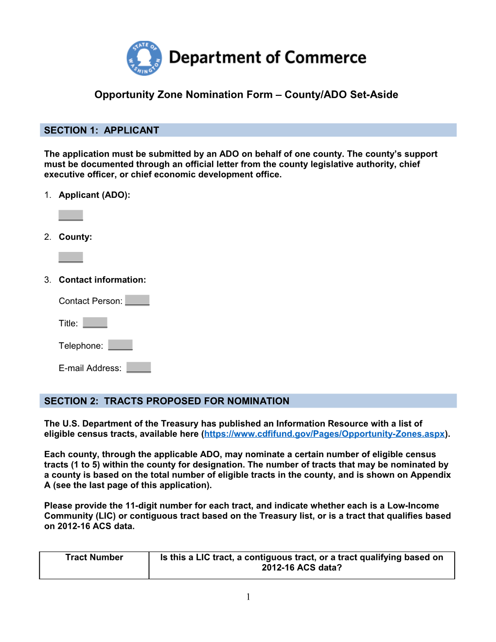 Opportunity Zone Nomination Form County/ADO Set-Aside