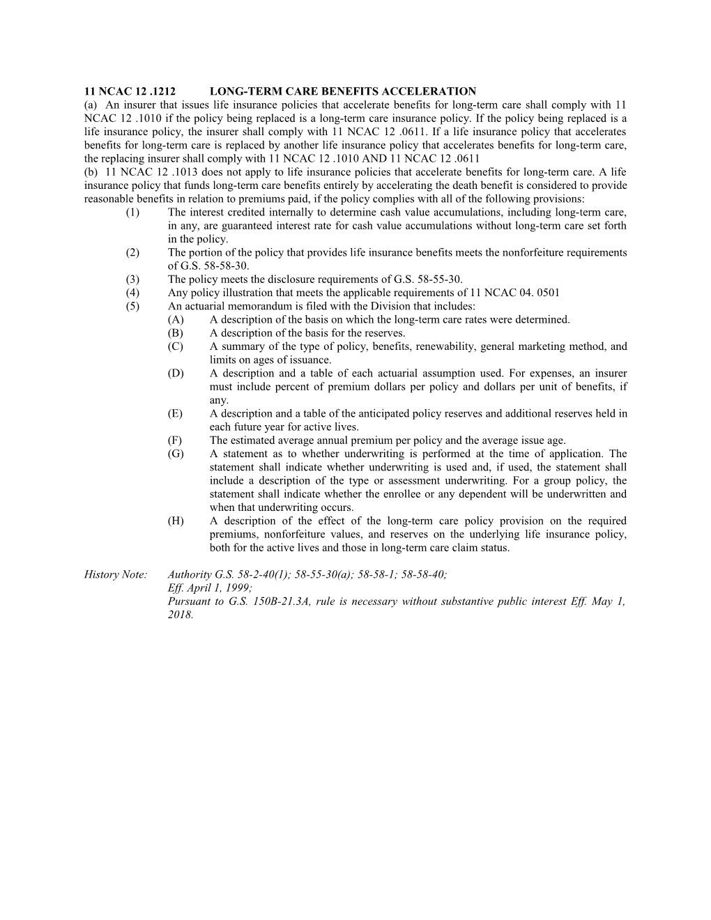 11 Ncac 12 .1212Long-Term Care Benefits Acceleration