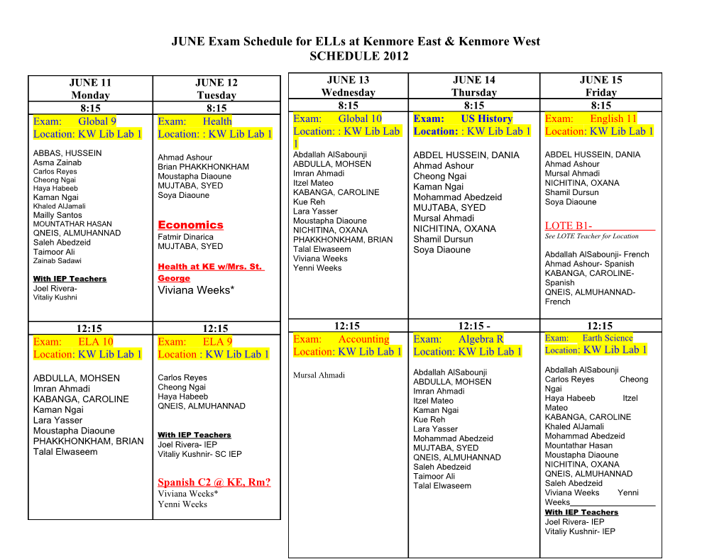 January Regents Exam Schedule 2012