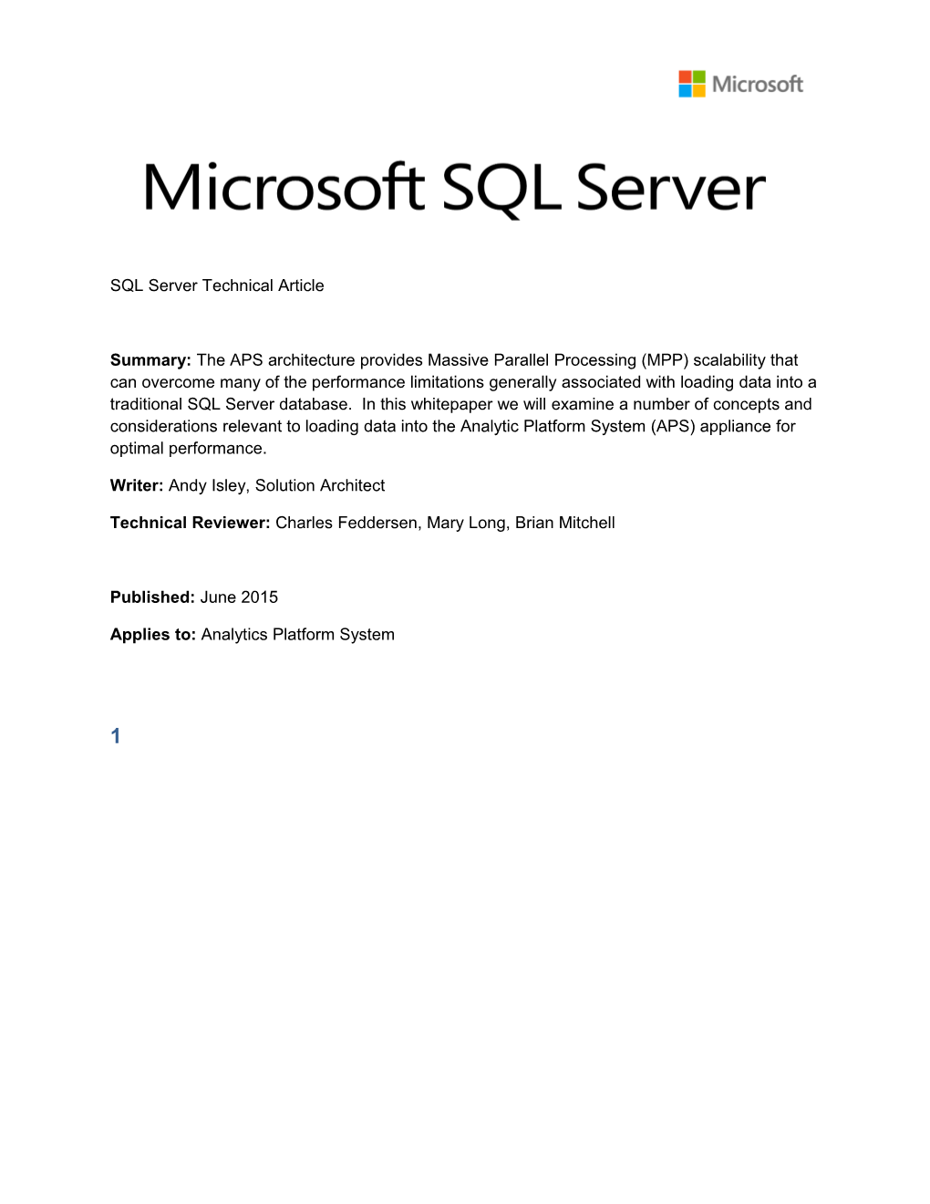 SQL Server Technical Article