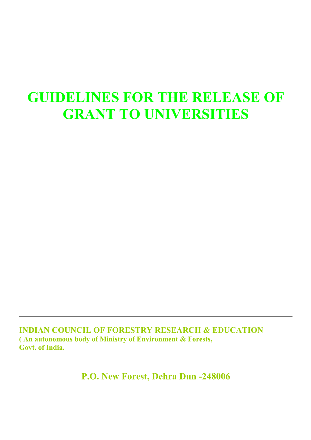 Guidelines for the Release of Grant to Universities