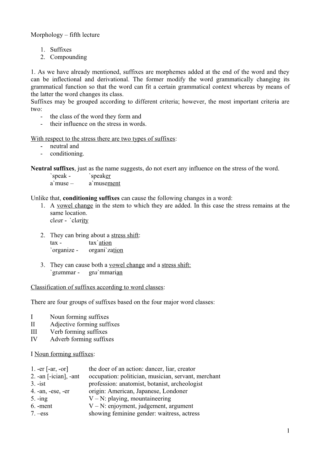 Morphology Fifth Lecture