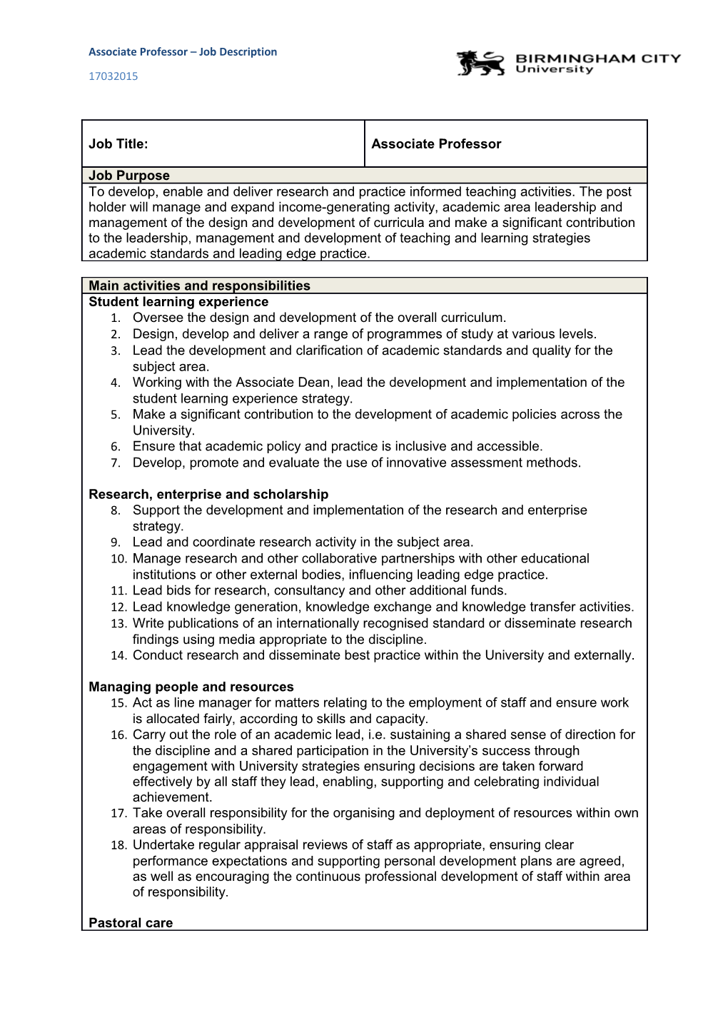 Associate Professor Job Description